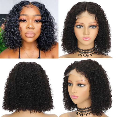 Real human hair lace front pixie curly wig