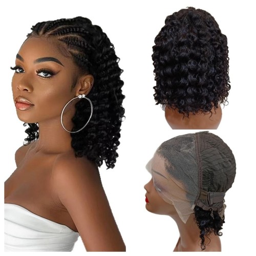 Braided Human Hair Wig 13x4 Lace Front Wigs Curly BOB