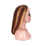 European and American fashion piano-colored highlights straight hair wig, real human hair bobo wig, full lace front wig 4