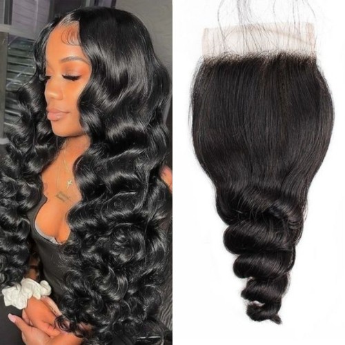 Human hair lace wig, smooth natural color, 4x4 full hand-woven loose waves, popular in Africa, Europe, and America