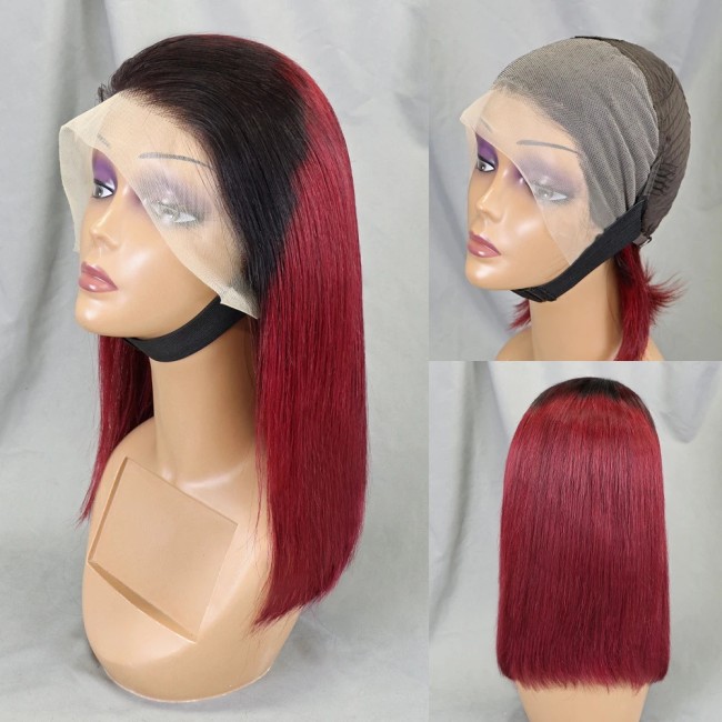 Bone Straight Lace Frontal Wig Short Bob 1B/99J Human Hair