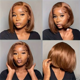 Hot chocolate brown front lace human hair wig, popular in Europe and America, available in stock in Xuchang