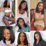 European and American wigs made of real human hair, T-part lace straight hair bob wig, real human hair headpiece, cross-border wholesale