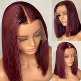 13*4HD transparent lace 99J burgundy human hair frontal wome