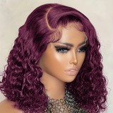 12A Burgundy Human Hair curly 99j Red 13*4 Frontal Lace Bob