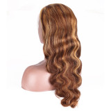 13*4 Body Wave Front Lace Human Hair Wig, Piano Color Highlights, Long Curly Hair, European and American style humanhair