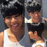 100% Human Hair Short Cut Curly Wig Afro Bob Full Human Hair