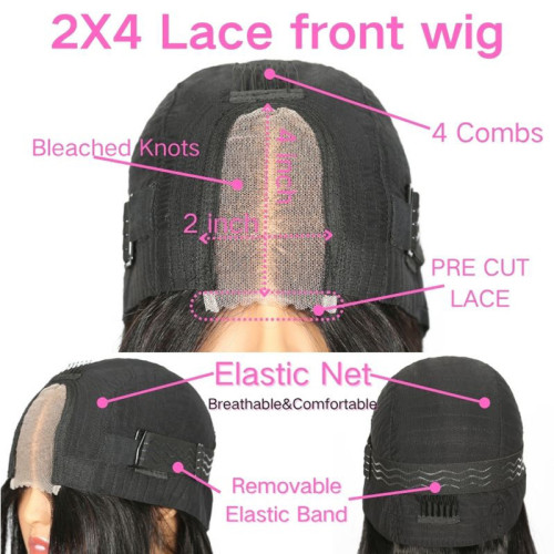 European and American wigs made of real human hair, lace front, straight hair for women, 2X4 bob lace front wigs, cross-border wholesale
