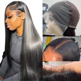 13*6 lace wig, real human hair, black straight hair, middle parting, long straight hair, front lace wig, full head cover, hot sale