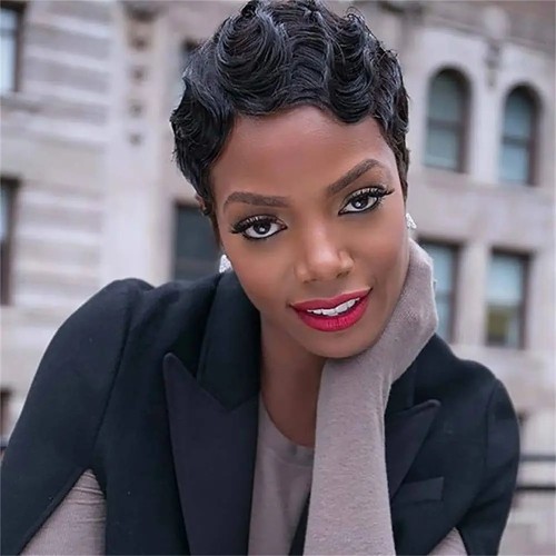 Short Finger Wavy Wig Human Hair Wigs Pixie Wigs Ocean Wave