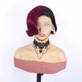 Brazilian Human Hair T lace piano Highlight 4/27 pixie wig