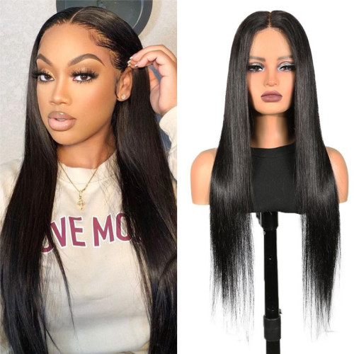 European and American wigs made of real human hair for women, 2X4 Straight lace front wigs, cross-border