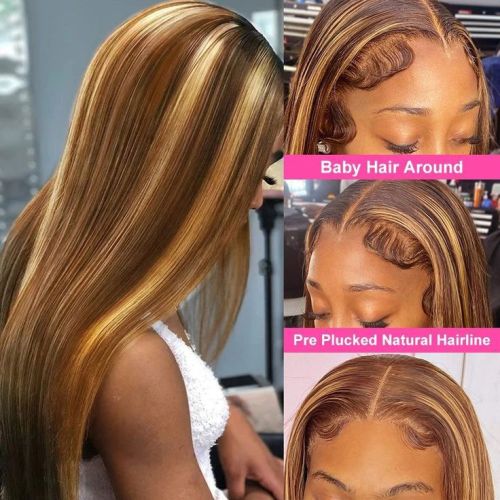13*4 Hd transperstLace hightlight omber P4/27 Human hair wig