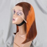 10A Brazilian Orange Brown Straight Bob Real Human Hair Two-Tone Wig