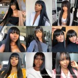 Fringe straight long wig 100% human hair  Brazilian Bangs