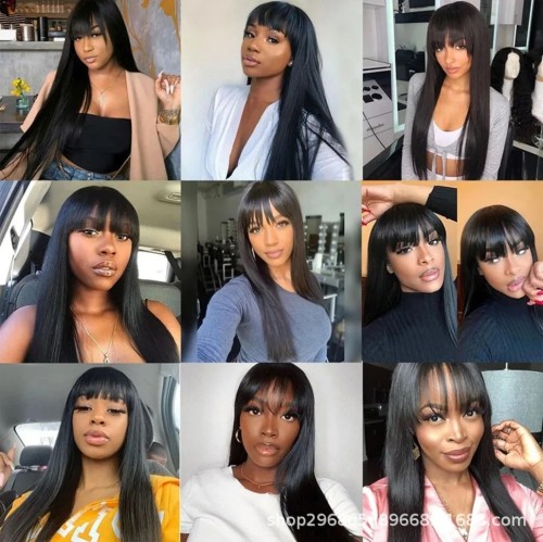Fringe straight long wig 100% human hair  Brazilian Bangs