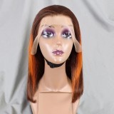 10A Brazilian Orange Brown Straight Bob Real Human Hair Two-Tone Wig