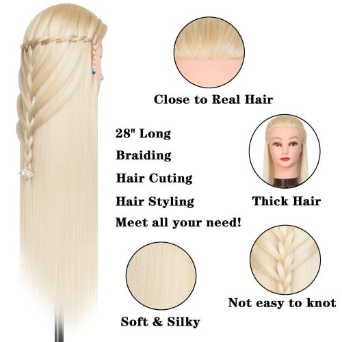 High-temperature synthetic hair mannequin head for practicing hairdressing, hair cutting, and styling techniques, suitable for updos, braiding, and straightening