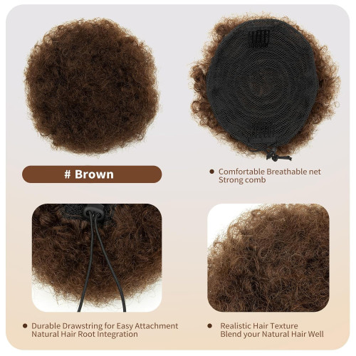 Cross-border wig made of real human hair, Afro Puff Human Hair Drawstring Ponytail