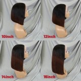 Bone Straight Lace Frontal Wig Short Bob 1b/4 Human Hair