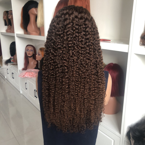 180% density human hair jerry curly brown long curly real hair wig with drawstring