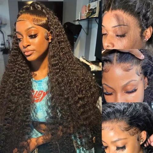 13*4 lace human hair wig, long curly hair, small curls, cross-border bestseller, jreey curl
