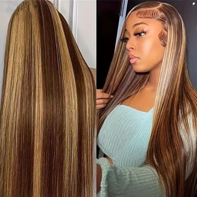 Piano-colored straight hair, high-shine straight hair, 100% human hair