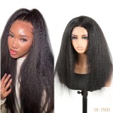 European and American wigs made of real human hair, 4x4 front lace, kinky straight wigs, glue-free, cut-to-fit, cross-border