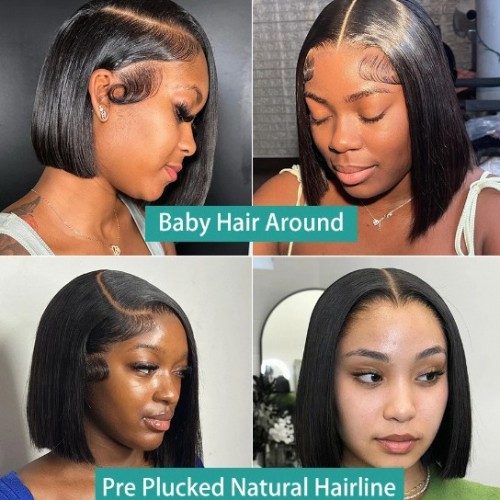 13*4 lace front human hair wig, bob style, popular cross-border human hair wig, bone straight, heat-resistant