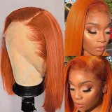 10A Human Hair 350# Orange Lace Bob 13*4 Frontal Wig