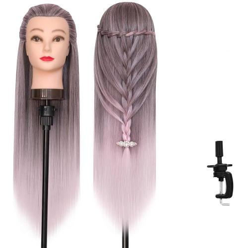 High-temperature synthetic fiber wig mannequin head 28inch Invisible halo styling head model for hairdressing teaching