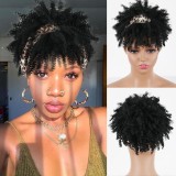 Short African-style women's curly hair with bangs, integrated ice silk headband, synthetic fiber wig