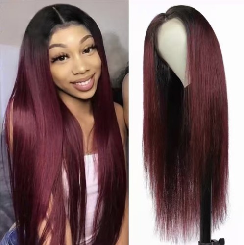 13*4frontal Straight Long Wigs 1B/99j Human hair