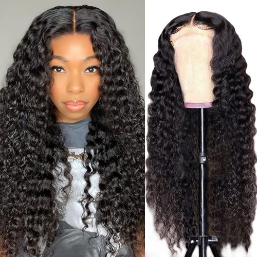 European and American wigs made of real human hair, 4x1 T-part front lace water wigs, headgear for foreign trade and cross-border wholesale