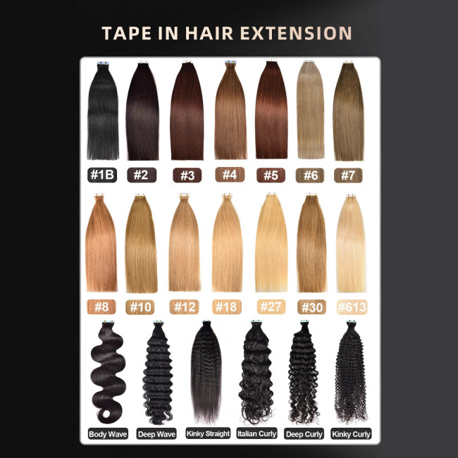 Wholesale in-stock PU real hair tape-in extensions for women, seamless hair extensions, tape-in hair extensions, wig pieces