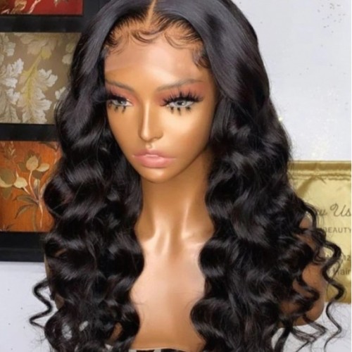 13*4 lace human hair wig deep wave headpiece cross-border European and American black long curly hair in stock from manufacturer
