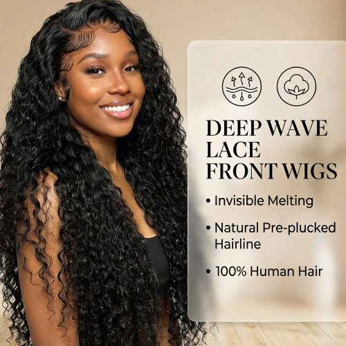 Deep wave lace front wigs human hair