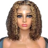Hightkight P4/27 BOb water wave curly huamn hair wig HD lace