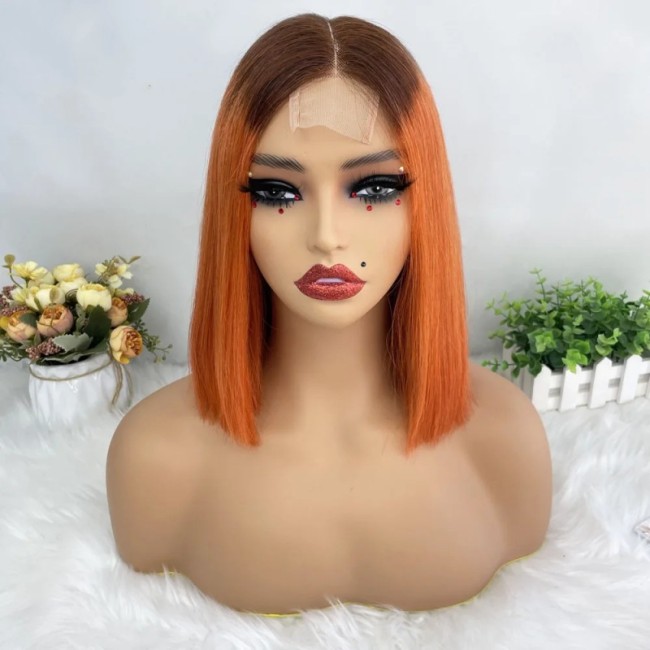 12A Double Drown 300%density 2*6 Kim Closure Straight Bob
