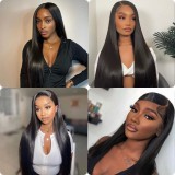 Best-selling in Europe and America, high-volume black long straight human hair lace front wig, Xuchang black natural color, large stock available