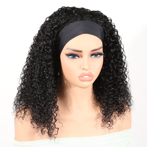 European and American wigs made of real human hair, fully machine-made with ice silk ribbon, kinky curly fashion women's headgear, cross-border wholesale for foreign trade
