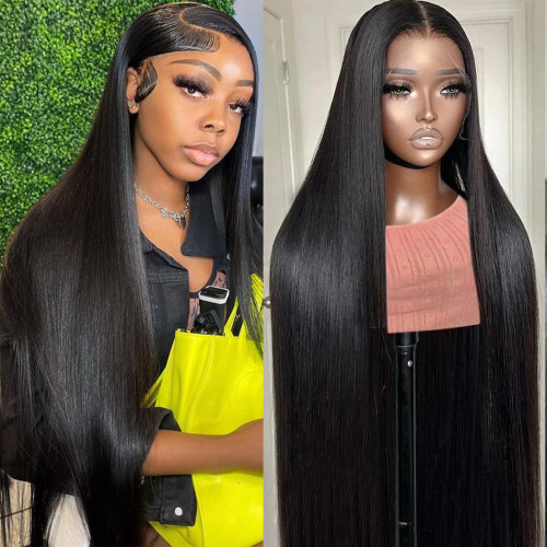 180% density 13*4 lace wigs, bone straight natural color human hair wig