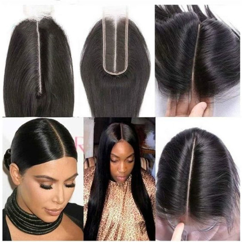 KIMK2*6 lace closure Brazilian human hair closure middle parting hair block real human hair