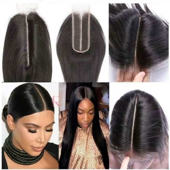 KIMK2*6 lace closure Brazilian human hair closure middle parting hair block real human hair