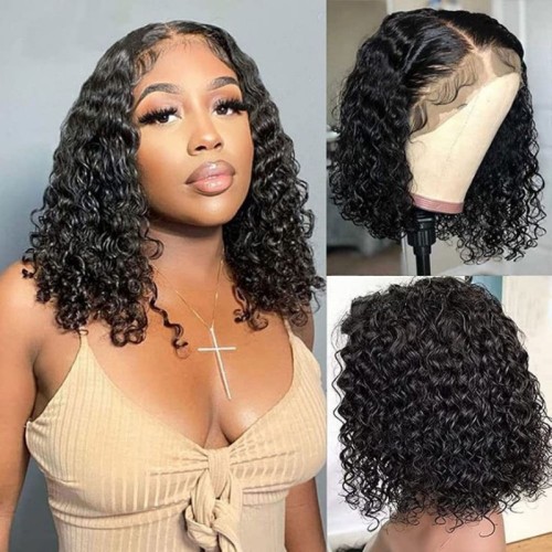 10A Indian Water Wave Bob 13*4 Frontal Human Hair Lace Wig