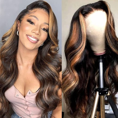 Wig made of real human hair, 4x4 front lace, bleached and dyed 1B30 body wave, fashionable headpiece, cross-border wholesale