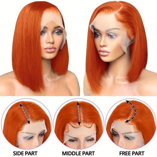 13*4 lace ginger yellow color orange BOB huamn hair wig 350#