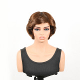Pixie Cut Glueless Wig With Bangs European and American Real Human Hair Wig Short Brown