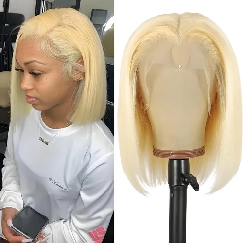 Blonde 613 Human Hair Bob Wigs 13x4 Lace Front  Straight Bob