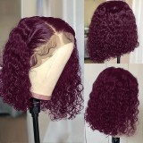 12A Burgundy Human Hair curly 99j Red 13*4 Frontal Lace Bob